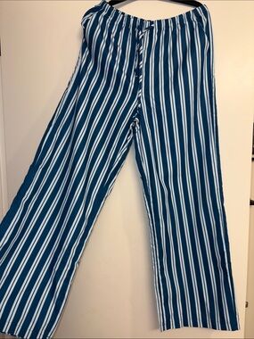 Striped Wide-Leg Lounge Pants in Teal and White